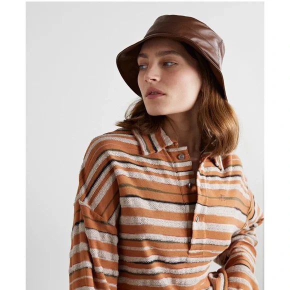 GIGI BURRIS Forsyth Leather Bucket Hat Timeless Summer Luxury Packable Canvas Hat | Leigh Anne Gigi  main image 4